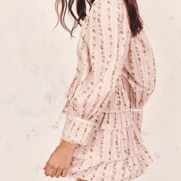 LoveShackFancy Astor Floral Mini Dress Cream Pink Size XS - Picture 2 of 5